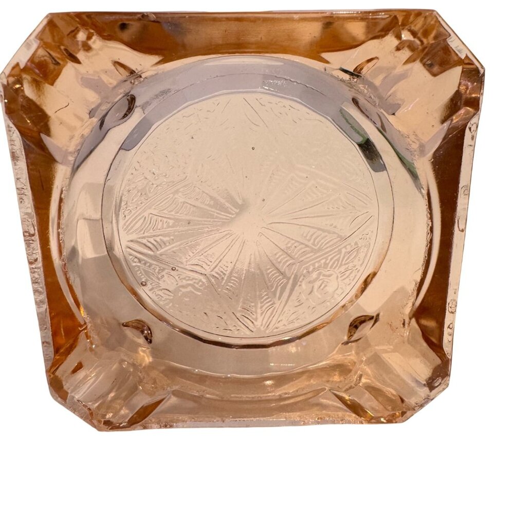 2 Depression Glass Ashtrays Jeanette Adam Pink Trinkets Jewelry Set of 2 Vintage - Picture 8 of 16